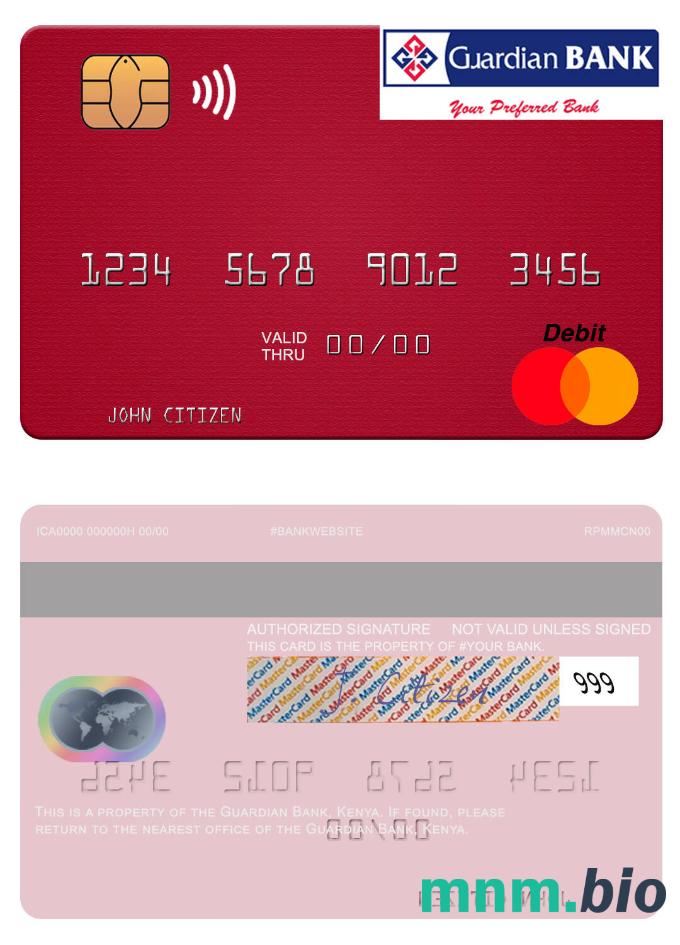 Kenya Guardian Bank przykład karty mastercard w formacie PSD